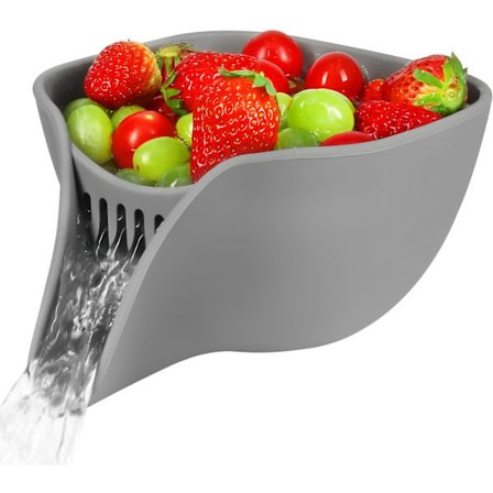 Multifunktionel Dræningskurv, Lille Dørslagsskål med Tud til Mad, Køkkentilbehør & Gadgets til Vask af Grøntsager & Frugter