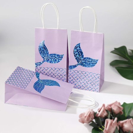 12 st kraftpapperspåsar med sjöjungfru-tema, presentpåsar för godis, tårta