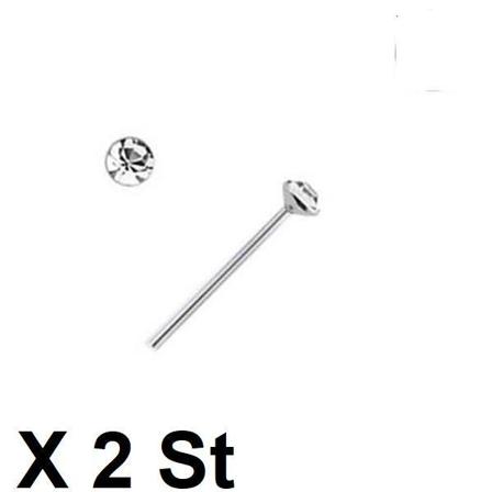1 st. Näspiercing i silver med 2 mm. rund vit strass