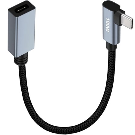 Oikeakulmainen USB C -jatkokaapeli 90 asteen 480 Mbps USB-C 2.0 uros-naaras -videojohto, L-muotoinen C-tyypin jatke