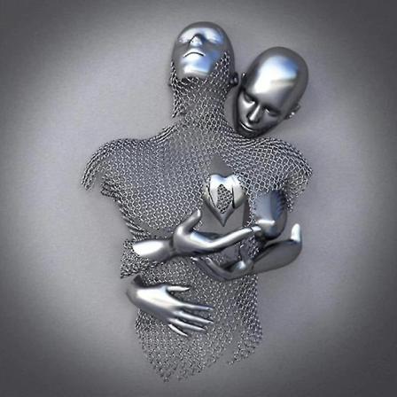Kjærlighetshjerte Grå 3d veggkunst Metallfigur Skulptur Par hengende maleri til hjemmet Linglai - Perfet Gold FD30 40X40cm