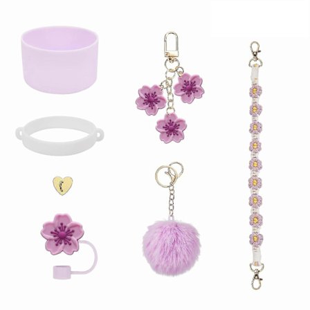 Vandflaske Ærme Kop Beskyttelsescover Sæt til Stanley Silikone Tumbler Ærme med Håndtagsrem Blomster Charms Jikaix_Billige gaver