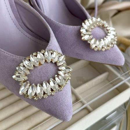 2 st/1 par Guld Skosmycken Skoklämmor Shoe Clips med Kristaller Guld
