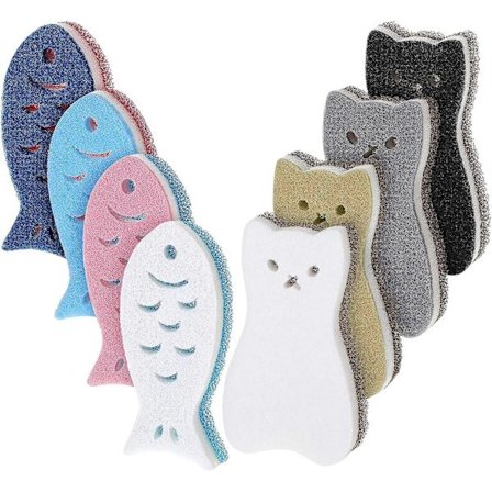 8 kappaletta keittiön pesusieni Kissa Kala Puhdistussieni Astianpesuharja Naarmuuntumaton Monikäyttöinen Sieni Astioille Kattiloille Kattiloille Sin