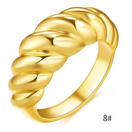 14K Guldpläterad Croissant Dome Ring Vriden Flätad Guldpläterad Ring | Chunky Signet Ring 8