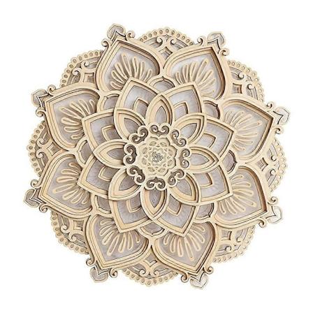 LED Nattlampa Modern Väggdekor med USB-portar Elegant Trä Mandala Hängande MDF-paneler Lampa Dec