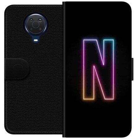 Kompatibelt Lommeboketui til Nokia Nokia G20 Minimalistisk neonbokstav N i fargeskiftende lys mot svart bakgrunn