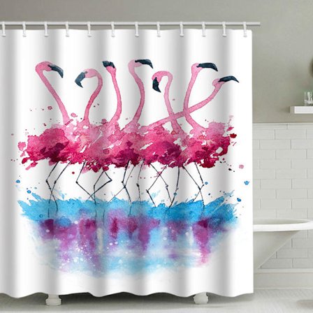 Flamingo duschdraperi, med 12 plastkrokar - stil 4