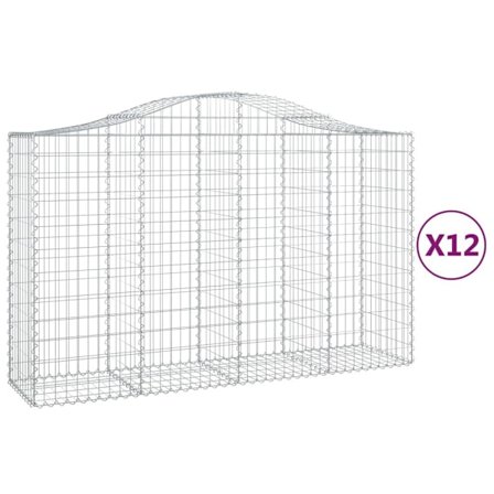 vidaXL Gabioner bågformade 12 st 200x50x120/140 cm galvaniserat järn