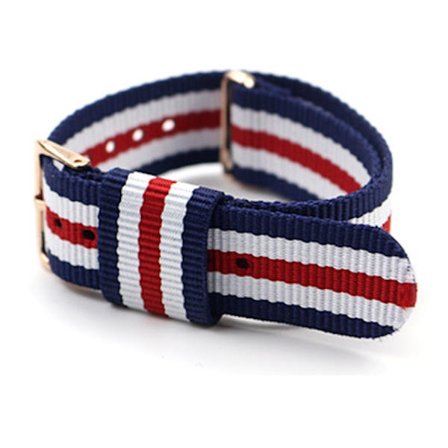 NATO-rem til dameur 18 mm guld spænde blå hvid rød