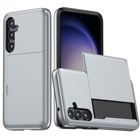 Kompatibel med Samsung S25Plus Slider Cover, 2-i-1 Wallet Cover (Grå)