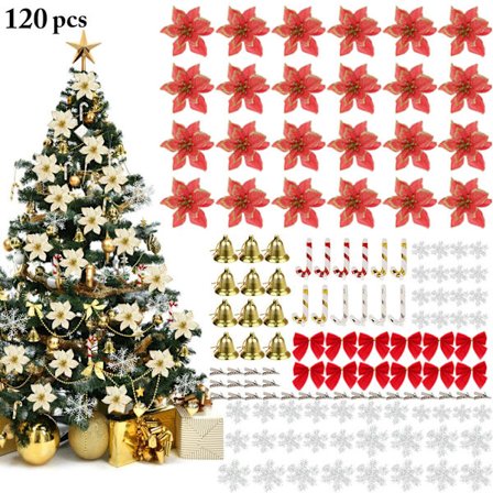 120 stk Juletræ Blomster Dekorationer Røde Juletræspynt til Julefest Juletræ Dekoration