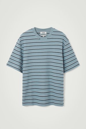 COS Men's Relaxed Striped Cotton-Bouclé T-Shirt in Blue