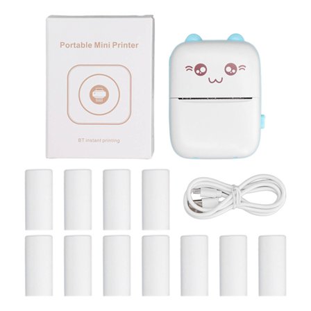 Termisk skrivare USB-laddning 200 dpi upplösning Bluetooth-anslutning Bärbar mini-bildskrivare med blått utskriftspapper