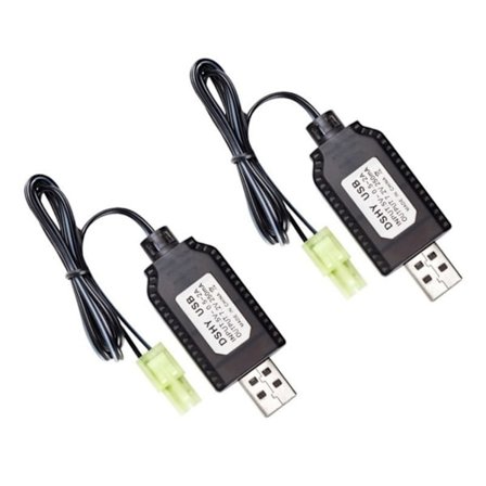 Set med 2 7.2V USB-laddningskablar med JST/SM2.0 2P-kontakter för NiMH-batterier