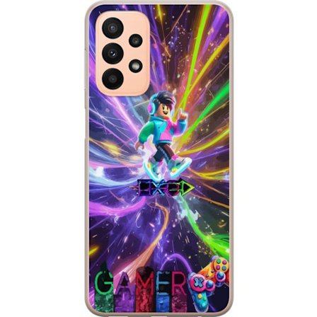 Kompatibelt Mobilskal till Samsung Samsung Galaxy A23 AC DC-logotyp delad i röd eld och blå rök, dramatisk rockestetik med kraftfull kontrast mot s