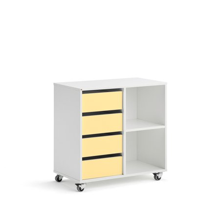 Student storage CASPER, 4 drawers, 2 compartments, white, yellow