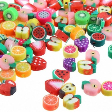 Galaxy 200 stk Blandede frugter Spacer Beads Smiley Face Beads Farve 10mm Polymer Clay Beads