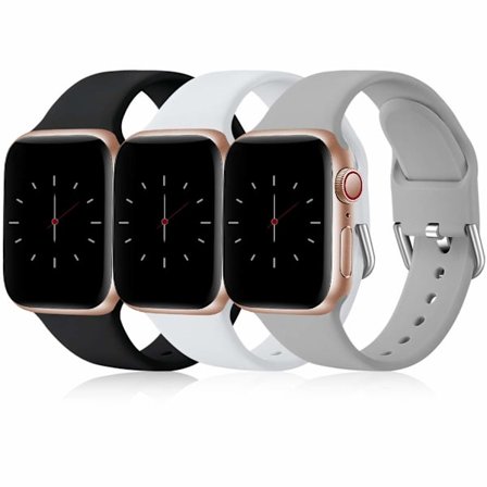 3-pack armband kompatibla med Apple Watch armband iWatch Series 8 7 6 5 4 3 Ultra SE(2/1), 42mm/44mm/45mm-S, Svart/Vit/Grå