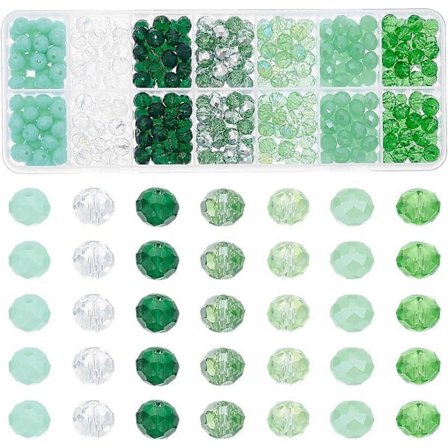 350 stk. Grønne Glasperler 8mm Facetterede Krystalperler 7 Stilarter Briolette Løse Perler Afstandsperler Håndværksperler til St. Patrick Armbånd 