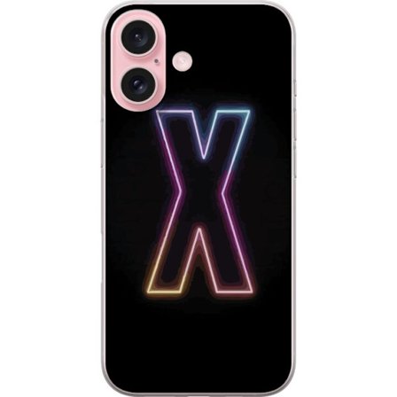 Yhteensopiva Puhelinkuori Apple Apple iPhone 16 Neonkirjain X voimakkaissa väri vaihteluissa mustaa taustaa vasten, voimakas typografinen suunnittelu