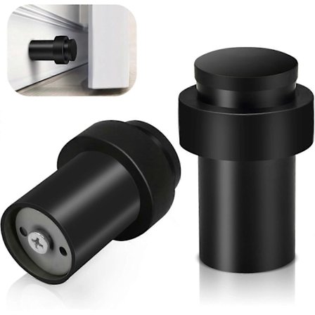 2-pakning Svarte Kraftige Dørstoppere i Rustfritt Stål - Dekorative Solide Gummiveggbeskyttere for Gulvlister - 60mm