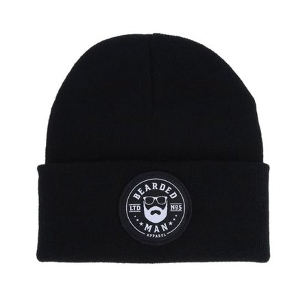 Bearded Man - Svart cuff Beanie - Beard Logo R Black Cuff Beanie @ Hatstore
