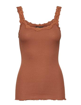 Silk Top W/ Lace T-shirts & Tops Sleeveless Oransje Rosemunde