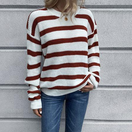 Kvinnor Crew Neck Stickade Tröjor Color Block Sweater