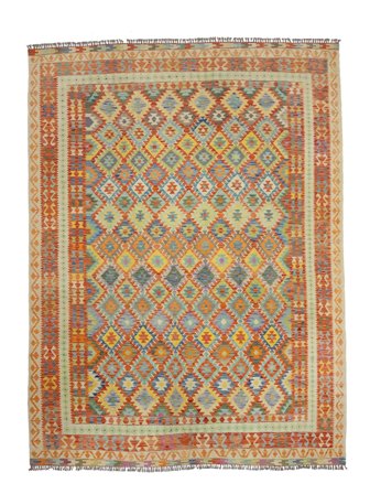 Hand Woven Kilim Afghan Old Style Rug 317X414 Brown/Green