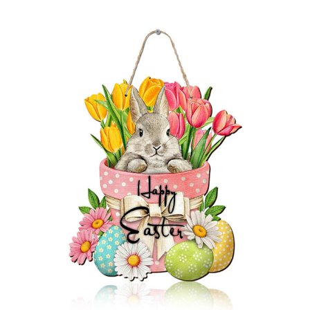 Påskekrans, Påskekrans for ytterdør i tre, Dekorativ påskehare, Dørskilt med god påske, Dekorativ krans egnet for påske, A-stil