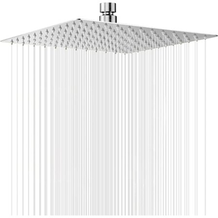 QU*30 cm (12 tum) takdusch, duschhuvud, rostfritt stål, AISI304, regndusch, antikalkmunstycke, duschhuvud, kvadratisk (silver)