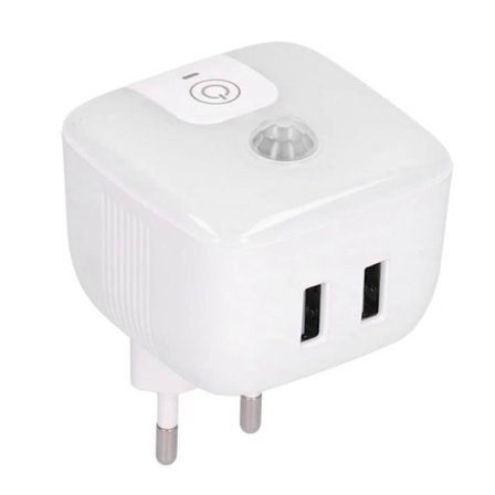 Cikonielf induktion lys Stikkontakt natlys krop induktionslampe med to USB-porte 5V/2.4A til trapper