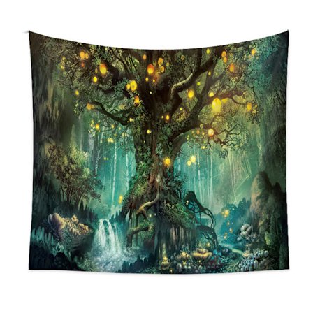 Fantasy Forest Tapestry Grønn Fe Tre Liv Tapestries for Bedroom Aesthetic Nature Tapastry's Veggteppe(Grønn, 130*150CM)