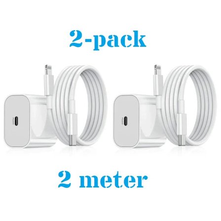 2-pak - iPhone-lader Rask lader - Adapter + Kabel 20W USB-C 2m