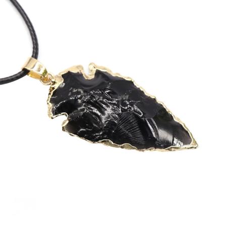 Luonnonkristalli jalokivikivi parantava kristalli nuolen muotoinen riipus kaulakoru (obsidiaani)