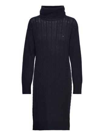 Softwool Cable Roll-Nk Dress Knelang Kjole Navy Tommy Hilfiger