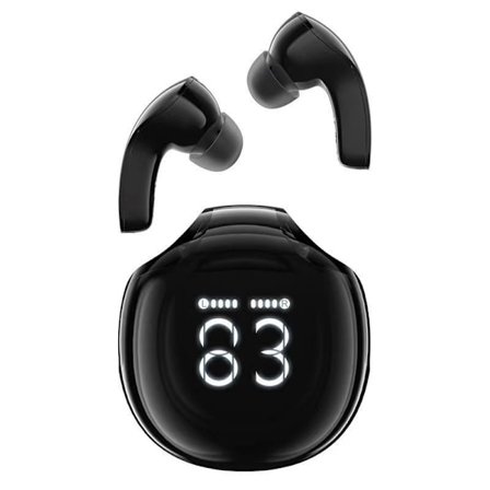 HK18 Trådlösa Hörlurar, Bluetooth 5.3, Brusreducerande Kristallklara In-Ear Hörlurar, med Digital LED-Display, svart