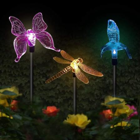 Sæt med 3 flerfarvede solar sommerfugle havelys med farveskiftende LED - Udendørs dekorativ belysning til festindretning