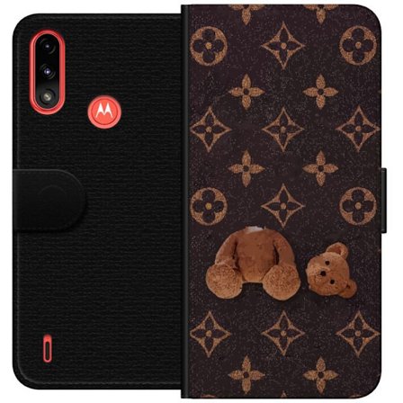 Yhteensopiva Lompakkokotelo Motorola Motorola Moto E7 Power Graafinen monogrammikuvio, jossa taiteellisesti muotoiltu nalle