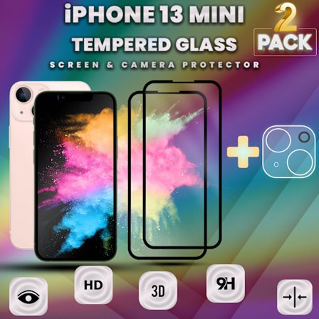 2-Pack iPhone 13 Mini - Skärmskydd & 1-Pack linsskydd - 9H Glas
