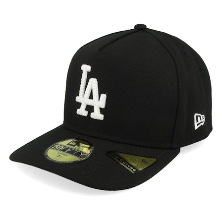 New Era - MLB Sort fitted Kasket - Los Angeles Dodgers Script Safety Pin Black Fitted @ Hatstore