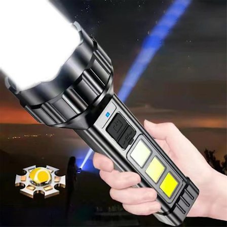 Lommelykt Led Lommelykt COB Sterkt Lys Lommelykt Bærbar USB C Oppladbar Lys Husholdning LED-lampe Innebygd Batteri Med Strømanvisning(D)