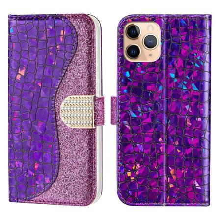 Skalo Iphone 13 Pro Croco Glitter Plånboksfodral - Lila Lila
