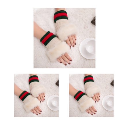 3 paria turkiskäsineitä Muodikkaat hanskat Villa Puoli sormi Avoimet hanskat Värikkäät raidat Lyhyet hanskat C