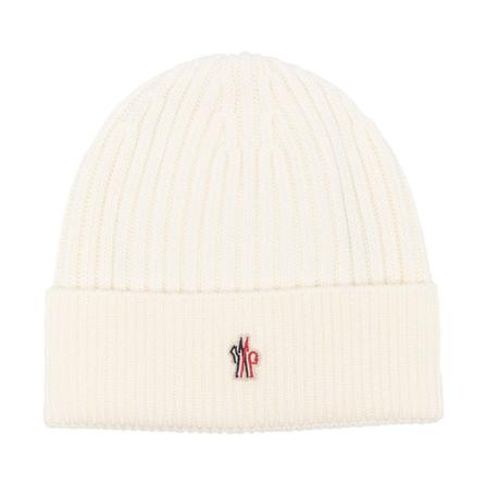 Moncler, Ribbed Knit Wool Beanie Beige, Heren, Maat:ONE Size