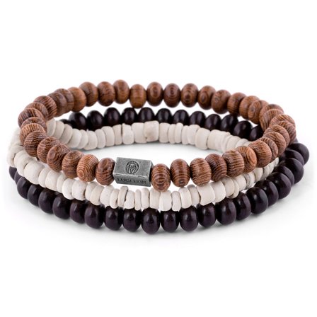 Trío de pulseras de coco y madera Miro para hombres - Pulseras de perlas