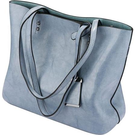 Kvindernes bløde PU læderhåndtasker stor kapacitet retro vintage top-håndtag casual tote skuldertasker, tote taske håndtasker til kvinder (blå)