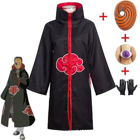 Tobi Obito Cosplay Kostume Akatsuki Langærmet Kappe Halloween Karneval Sjov Voksen Cosplay Kostume Kostume Maske Ring