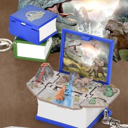 3d Dinosaur Book Nøglering - Mini 3d Foldbar Pop-up Dinosaur World Book Nøglering - Sød Nøglering Til Børn Og Voksne -ES Green